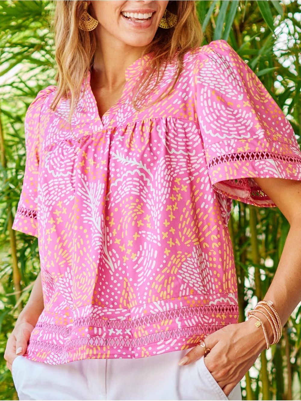NWT Mary Square Mango Mosaic Tropical Colorful Blouse Top Sz S